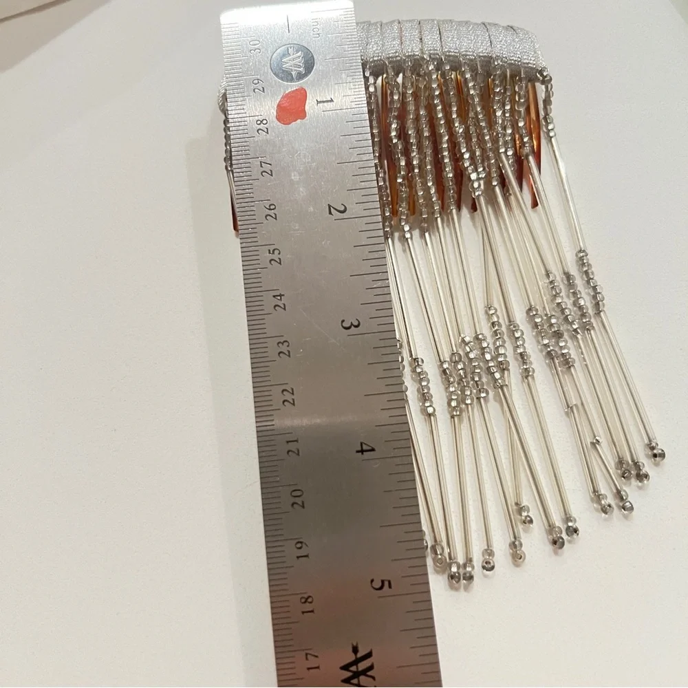 Chic Hair Comb Silver Ribbon with Glass-Beaded Design Bridal Wedding 3x5